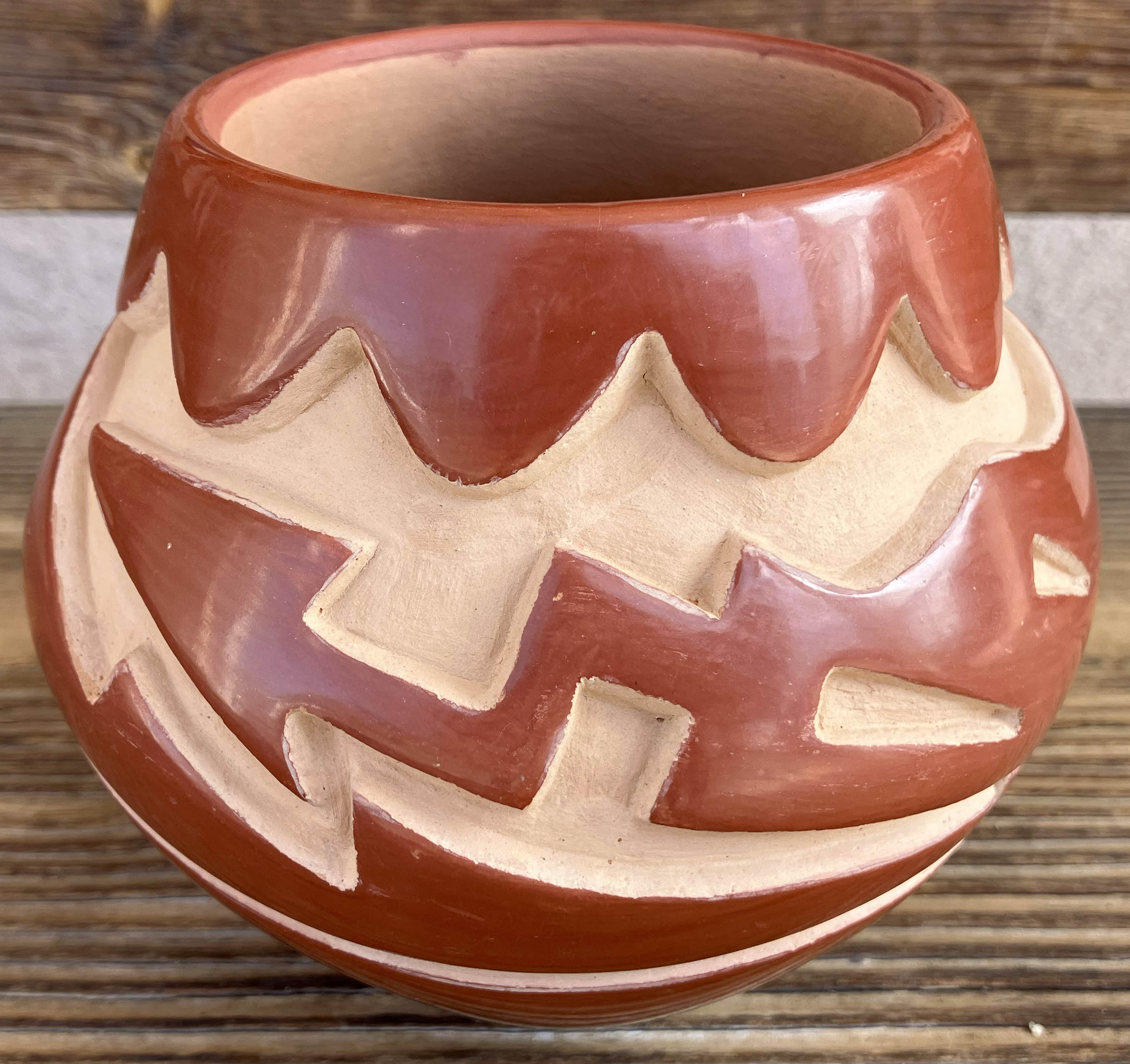 Vickie Martinez | Santa Clara Pueblo Red Carved Pot | Penfield Gallery of Indian Arts | Albuquerque, New Mexico